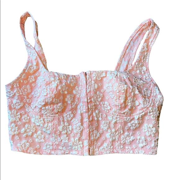 Wild Fable Pink Floral Textured Corset Cropped Tank Top size Large - Picture 1 of 9